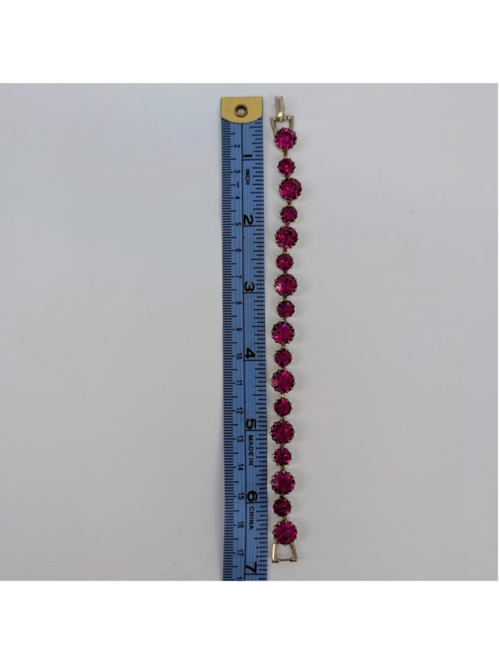 Vintage Albert WEISS Fuchsia Pink Rhinestone Bracelet Gold Tone 1950s 60s Signed